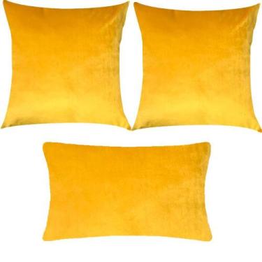 Imagem de Kit 3 Almofadas Composê Veludo Amarelo Liso - Sua Casa Decor
