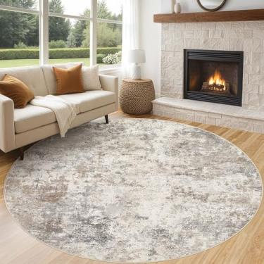 Imagem de UERMEI Tapete redondo de 2,4 m para sala de estar - 20 x 20 cm lavável, neutro, moderno, abstrato, macio, fino, tapete para uso interno, tapete antiderrapante para quarto, embaixo da mesa de jantar,
