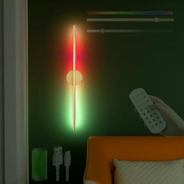 Imagem de Lâmpada de parede LED interna operada por bateria recarregável por USB com controle remoto e interruptor de toque RGB regulável sem fio arandela de parede rotação de 350° para sala de estar quarto