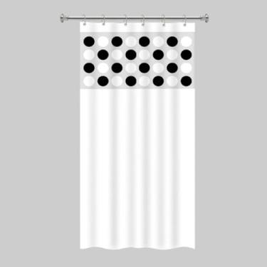 Imagem de Cortina Box Banheiro com Visor - Antimofo e Impermeável PVC 198x138cm - Estampa Bolas PB - Bege - Inclui 7 Ganchos (Branco)