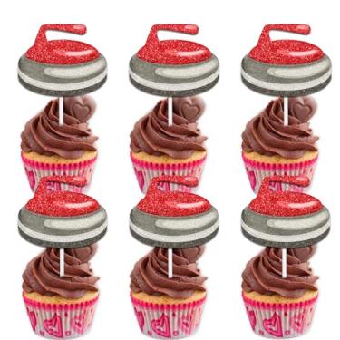 Imagem de 18 peças de enfeite de cupcake de sobremesa com glitter para curling tema esportivo decoração suprimentos homens mulheres decorações de festa feliz aniversário
