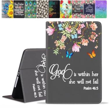 Imagem de TBXOSTN Capa para Samsung Galaxy Tab S9 FE 5G 10,9 polegadas e Galaxy Tab S9 11 polegadas 2023, capa com suporte de couro PU premium com hibernação automática, citação floral, versículo bíblico, salmo