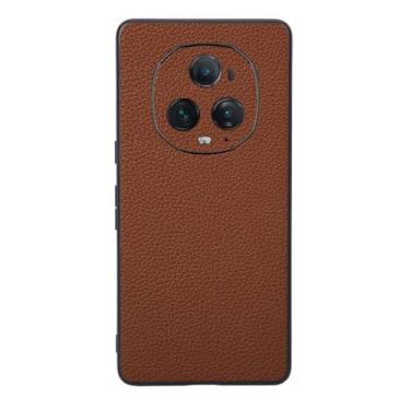 Imagem de Capas Compatível com Honor Magic 5 Ultimate,Design de grão levantado de superfície,Proteção contra queda,Anti impressão digital,Anti arranhões,Aparência de couro de imitação de plástico macio-Brown