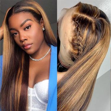 Imagem de Perucas Femininas Transparente Lace Front Body Wave Cabelo Humano Perucas Naturalmente Fofas Para Mulheres Negras Cabelo Liso, P4/27 13x4 Straight Wig, 16