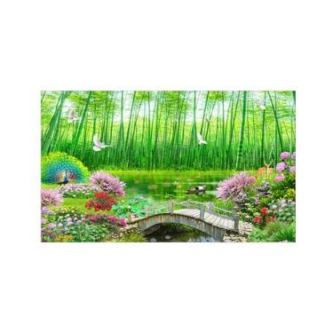 Imagem de Paisagens Pintura em Tela-Animais bambu lago flores-Arte Parede Natureza-Pôster Decoração Sala de Estar Banheiro 30x50cm Sem Moldura