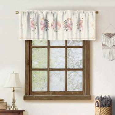 Imagem de Cortinas Boho Moon Phase Valance, Modernas Minimal Bege Rosa Dourado Floral Geométrico Galáxia Estrela Planeta Decoração de Casa Janela Curta Tratamentos Cortinas para Quarto Sala Cozinha 137 x 45 cm