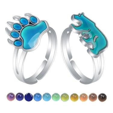 Imagem de AINILOVE Anéis de humor femininos luminosos que mudam de cor, anel de humor com cristais de pedra preciosa dinossauro/tartaruga/borboleta/paz/coração/girassol/golfinho/unicórnio, presentes de festa de