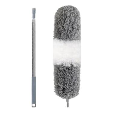 Imagem de Espanador de Pó com Haste Flexível Microfibra Lavável com Cabo Extensor Telescópico de 70 a 2,50m em Aço Inox para Superfícies Altas Baixas e Curvas