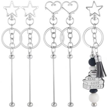 Imagem de SUNNYCLUE 1 caixa, 20 peças, 10 conjuntos de chaveiros com contas, barras de prata em branco, metal a granel, fofo, pequeno, estrela, coração, clipe giratório, liga em branco, chaveiro, fechos longos