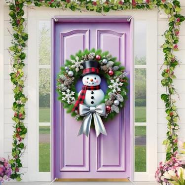 Imagem de BlissYard Capa de porta de Natal, guirlanda de boneco de neve, cachecol xadrez, decoração de 89 x 188 cm, faixa festiva para decoração de parede interna e externa, tecido de poliéster, festa em casa