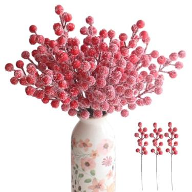 Imagem de YXYQR 24 peças de galhos artificiais de baga vermelha fosca de neve de 20 cm, enfeites de Natal para guirlandas, artesanato faça você mesmo, árvore de Natal, decorações de férias
