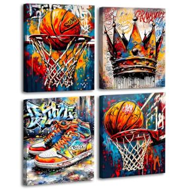 Imagem de Impressões de arte de parede em tela de grafite de basquete, decoração de parede de quarto de meninos adolescentes, pôsteres abstratos de tênis de basquete para decoração de quarto de meninos