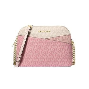 Imagem de Bolsa transversal Michael Kors Jet Set para viagem média com logotipo de assinatura e bloco de cores, Blush em pó multi, Medium