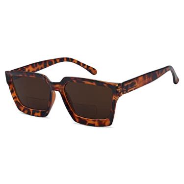 Imagem de Eyekepper Óculos de leitura bifocais femininos - Óculos de leitura bifocais elegantes lentes transparentes armação grande, Lente cinza-tartaruga, 2