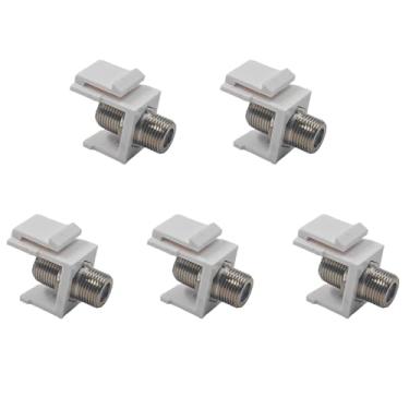 Imagem de Runseaway Inserção de conector Keystone RG6 de 5 peças, conector de cabo coaxial tipo F niquelado de 2 GHz, conectores fundamentais coaxiais fêmea para fêmea de 21 mm para painel de remendo de placa