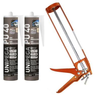 Imagem de Kit Selante PU40 Unipega Preto 400g Vedação + Aplicador de Silicone Co