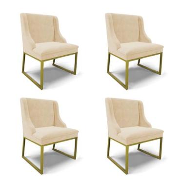 Imagem de Cadeira Sala de Jantar Industrial Dourado Kit 4 Liz Suede D03 - D'Ross