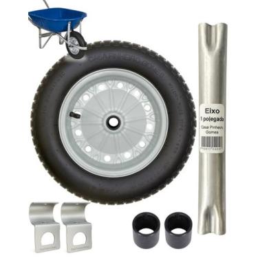 Imagem de Roda Pneu Câmara + Eixo Mancal Carrinho Mão Carriola 3,25x8 - CASA PIN