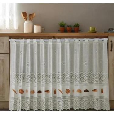 Imagem de Cortina Para Balcão Pia da Cozinha Renda Creme 200x80cm Tema Panificaç