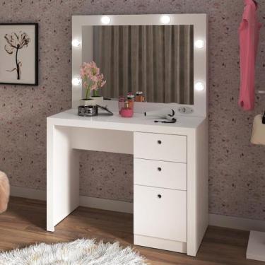 Imagem de Penteadeira Quarto Camarim com 3 Gavetas e Espelho 6 Lâmpadas MDP Bran
