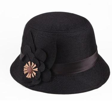 Imagem de Chapéu clochê víntage retrô de tecido forrado flor - Vsanto, Preto