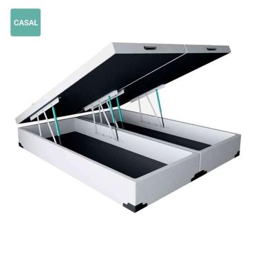 Imagem de Cama Box Baú Casal Bipartida Sintético Branco 38X138X188