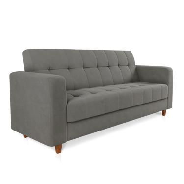 Imagem de Sofá 03 Lugares Arezzo Suede Grafite Pés Chanfrado Castanho D01 - D'Rossi