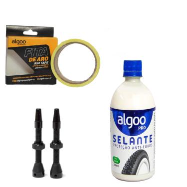 Imagem de Kit bike Tubeless Algoo Selante Fita Bico absolute Bicicleta