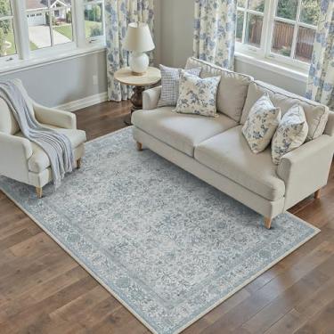 Imagem de PureCozy Tapete de área azul, 10 x 15 cm, lavável, para escritório, entrada macia, vintage, interior, cozinha, sala de estar, tapete tradicional, retrô, envelhecido, grosso, tapete pequeno, quarto