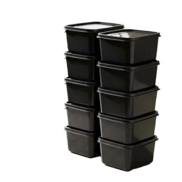 Imagem de Kit 10 Potes Retangular 1L Armazenamento Alimentos Tampa Marmita BPA Free Micro ondas Freezer (10 Potes Preto)