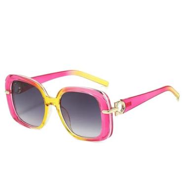 Imagem de HCPIHF Óculos vintage grandes femininos e masculinos, armação grande punk de luxo (rosa, amarelo e cinza)