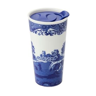 Imagem de Spode Caneca de viagem italiana azul | Capacidade de 350 ml | Feito de porcelana | Copo de viagem para café e chá | Copo de água quente | Seguro para lava-louças e micro-ondas