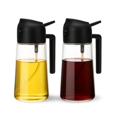 Imagem de Kit 02 Borrifador de Azeite 2 em 1-500 ml em Vidro – Spray e Dosagem Precisa para Óleos, Vinagres e Molhos, Reutilizável e Anti entupimento (Preto/Preto)