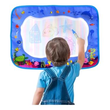 Imagem de Tapete De Atividades Infantil Educativo Para Pintar Desenhar Lousa Mágica 39x29cm 2 Canetas Mágicas Com Água Reutilizável (Fundo Do Mar)