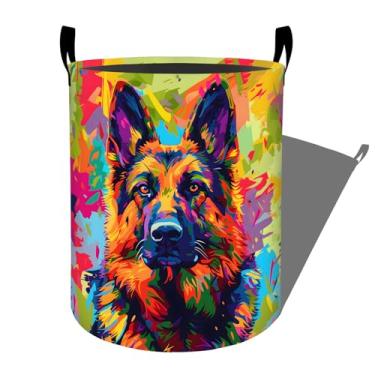 Imagem de Cesta de roupa suja para cães pastor alemão em cores abstratas, organizador de cesto de roupa suja dobrável para decoração de banheiro, caixa de armazenamento de roupas de brinquedo para quarto 40 x