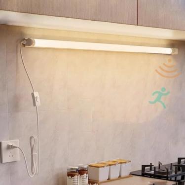Imagem de GZZBMY Lâmpadas de parede LED com detector de movimento Plug-in Arandela com interruptor e cabo de tomada Iluminação moderna de armário Lâmpada de sub-montagem Cozinha para armário Prateleiras Sala de