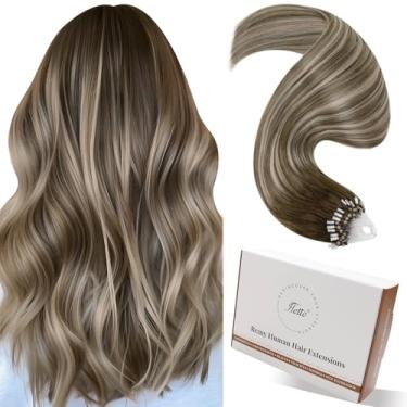 Imagem de Hetto Extensões de cabelo Micro Link Balayage Marrom mais escuro a castanho claro Destaques Médio Loiro 50 polegadas #3/8/22 50g 50s Extensões de cabelo micro contas invisíveis Cabelo natural