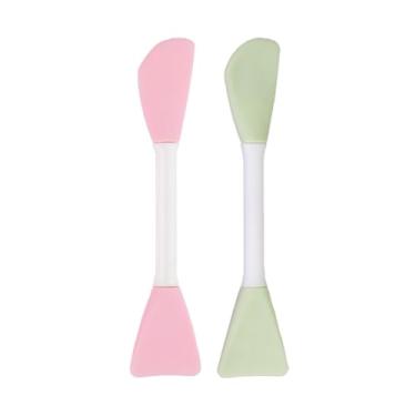 Imagem de 2 pincéis de máscara facial de silicone, lama facial para aplicar máscara facial, loção corporal ferramentas de beleza aplicador de pincéis de maquiagem (rosa, verde)