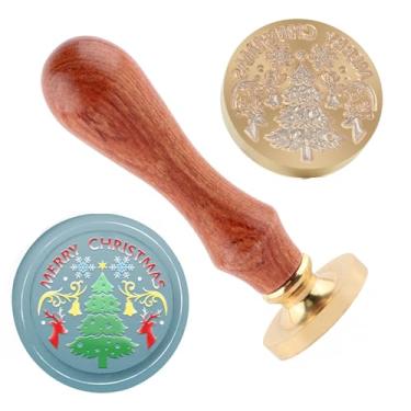 Imagem de Selo de cera de Natal, carimbo de selagem de árvore de Natal, latão e cabo de madeira, cabeça para cartões de Natal, convites, cartas, envelopes, cartões de felicitações, presentes