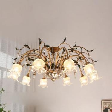 Imagem de Lustre Americano Pastoral com Criatividade Francesa e Flores para Sala de Estar, Sala de Jantar, Quarto, Escritório, Casa de Campo ou Escada - Luminária Pendente LED (A 10 Lâmpadas)