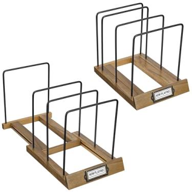 Imagem de Big Fudge Armazenamento de discos expansível de madeira de acácia de vinil – suporte de álbum LP e suporte de vinil resistente a arranhões – para organização e exibição de coleções de discos