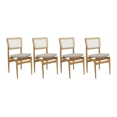Imagem de Cadeira Sala De Jantar Stela 1cmm013ca Premium Madeira Maciça Kit 4 Un Carvalho-linho Bege Caqui-tela Bege - Kappesberg