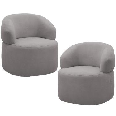 Imagem de Kit 2 Poltronas Giratórias Sala De Estar Living Orgânico Carmen F04 Veludo Cinza - Lyam Decor