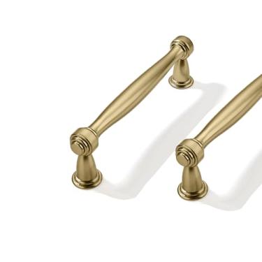 Imagem de CABDM Pacote com 2 puxadores de armário de bronze champanhe centro a centro de 3 polegadas (76 mm) para armários armários sólidos puxadores de gaveta resistentes cômodos cozinhas quartos