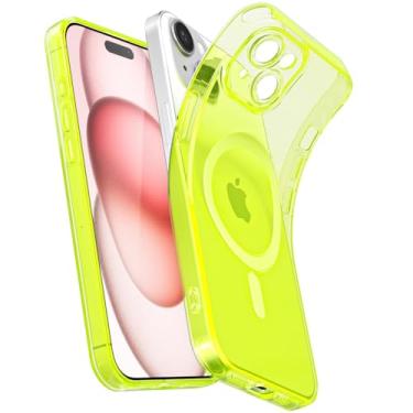 Imagem de Svanove Capa magnética transparente para iPhone 15, compatível com Magsafe Slim Thin Transparente Mag Safe Case para mulheres, meninas, fofa, brilhante, fluorescente, macio, silicone com câmera, verde