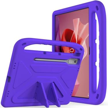 Imagem de Capa infantil para Lenovo Tab P12 (32.3 cm) 2023 TB-370/TB-371, capa protetora leve e durável de EVA à prova de choque, capa resistente para tablet com alça (roxa)
