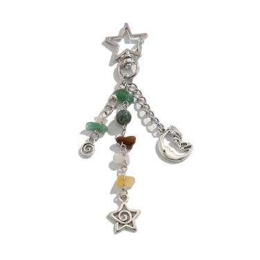 Imagem de RCHENGYANUIMA Aesthetic Novidade Sol Estrela Lua Contas Pedra Preciosa Borla Chaveiro para Mulheres Homens Bolsa Berloques para Bolsas (02)