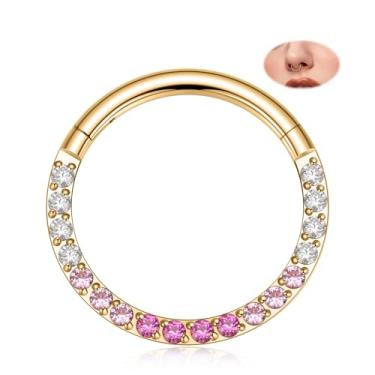Imagem de FUNLMO Anel de septo Daith piercing joia gradiente cubo zircão tragus hélice concha torre piercing joia cartilagem brinco 316L anel de nariz de aço cirúrgico 316L, Aço inoxidável, Zircônia cúbica