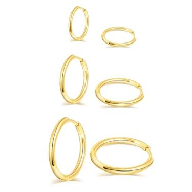 Imagem de Gemsme Brincos de argola de aço inoxidável cirúrgico 316L, banhado a ouro 18 K, conjunto hipoalergênico de zircônia cúbica para mulheres e homens, Aço inoxidável, Zircônia cúbica