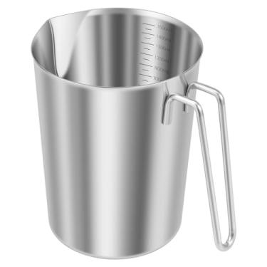 Imagem de Copo medidor de aço inoxidável 1L/2L, com alça e borda de vazamento, copos de medição de líquido com marcações gravadas de precisão, jarra de espuma resistente para máquinas de café expresso, arte